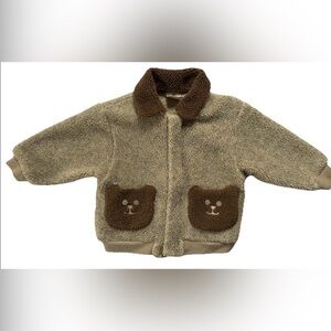 Vintage Sesame Street Sherpa Jacket Teddy Bear Pockets 3T Toddler Tan Brown Zip